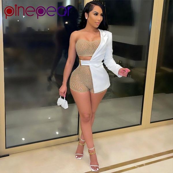 women's tracksuits pinepear design diamonds strapless crop shorts two piece set one sleeve blazer coat party 3 pieces outfits matching, Gray
women's tracksuits pinepear design diamonds strapless crop shorts two piece set one sleeve blazer coat party 3 pieces outfits matching, Gray