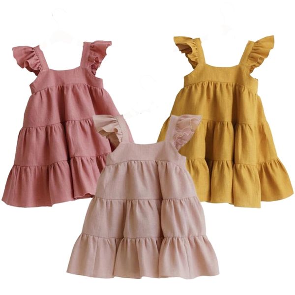 children's sling dresses bohemia style cake girls summer cotton and linen lace-up dress fashion solid color casual 210417, Red;yellow
children's sling dresses bohemia style cake girls summer cotton and linen lace-up dress fashion solid color casual 210417, Red;yellow
