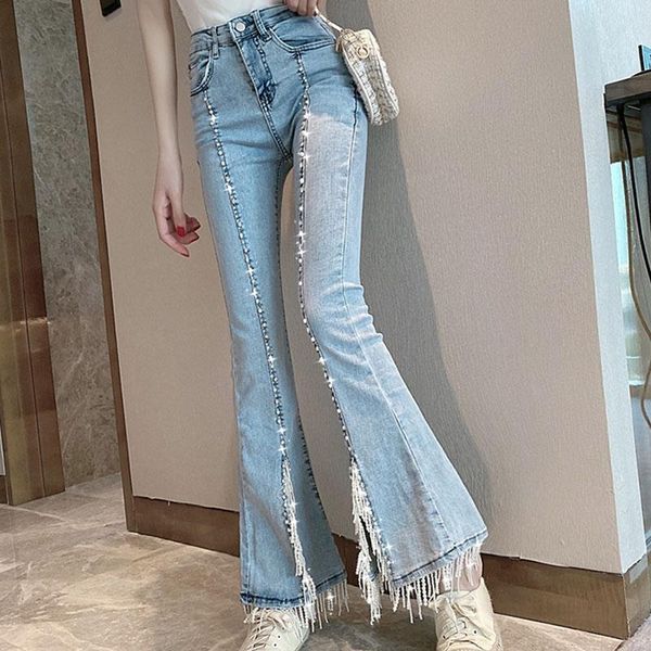 women's jeans pearl fringed high-waist trousers lady's water drill high waist slim denim women club pants spring, Blue
women's jeans pearl fringed high-waist trousers lady's water drill high waist slim denim women club pants spring, Blue