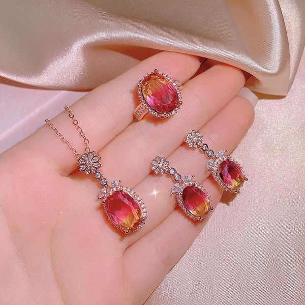 925 silver women's jewelry three-piece color red and yellow gradient cz zircon women earrings necklace adjustable ring kiss052, Slivery;golden
925 silver women's jewelry three-piece color red and yellow gradient cz zircon women earrings necklace adjustable ring kiss052, Slivery;golden