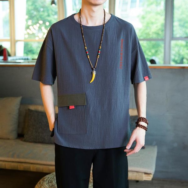 men's t-shirts short t shirt summer t-shirt pocket printing flax sleeve male student loose o-neck linen casual tees men, White;black
men's t-shirts short t shirt summer t-shirt pocket printing flax sleeve male student loose o-neck linen casual tees men, White;black