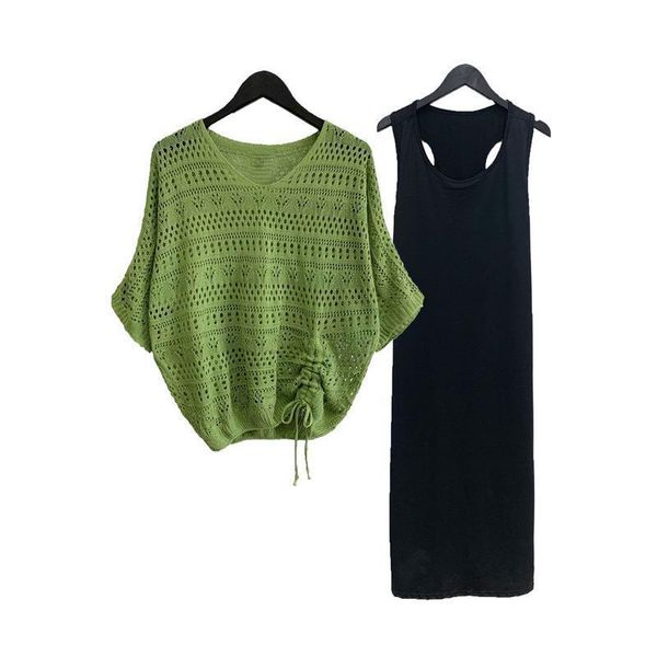 summer casual green hole womens tracksuits hollow out knitted blouse thin bat sleeve sleeveless dress 2 piece set holiday beach, Gray
summer casual green hole womens tracksuits hollow out knitted blouse thin bat sleeve sleeveless dress 2 piece set holiday beach, Gray