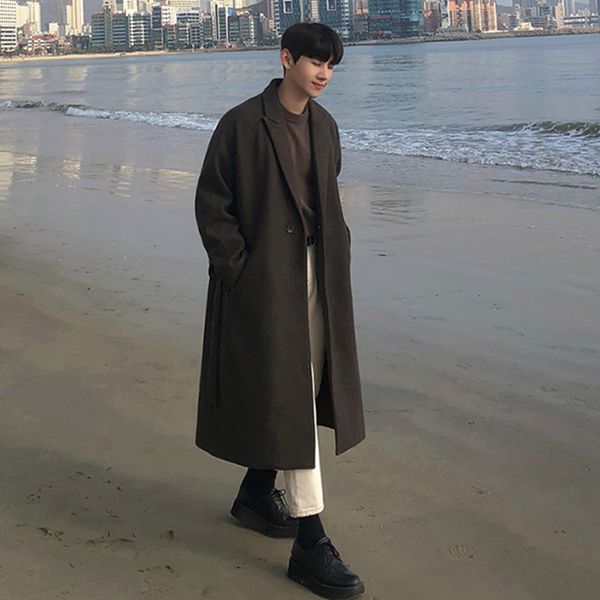 men's autumn winter thickened woolen coat men's medium long over the knee korean single button overcoat with belt 9y5235, Black
men's autumn winter thickened woolen coat men's medium long over the knee korean single button overcoat with belt 9y5235, Black