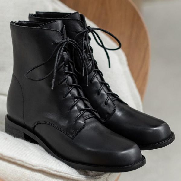 boots women's genuine leather thicm med heel square toe lace-up autumn ankle retro female soft comfortable back zip short shoes, Black
boots women's genuine leather thicm med heel square toe lace-up autumn ankle retro female soft comfortable back zip short shoes, Black