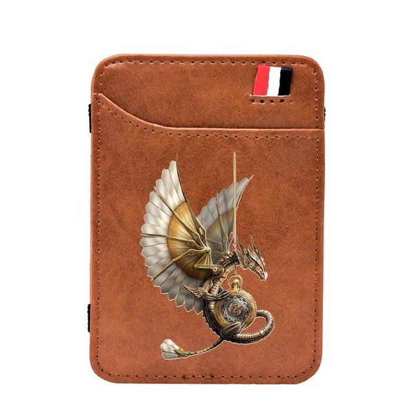 card holders steampunk dragon magic wallet classic brown pu leather men women mini thin money clips holder purse, Brown;gray
card holders steampunk dragon magic wallet classic brown pu leather men women mini thin money clips holder purse, Brown;gray