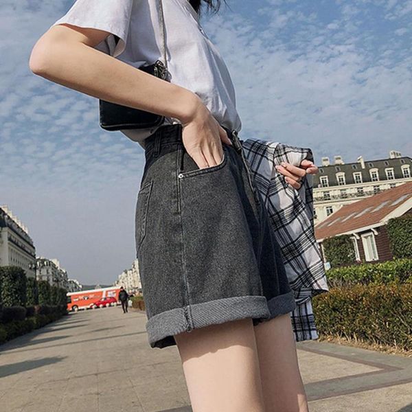 women's shorts jeans high waist button women wide leg loose fit denim for travel, White;black
women's shorts jeans high waist button women wide leg loose fit denim for travel, White;black