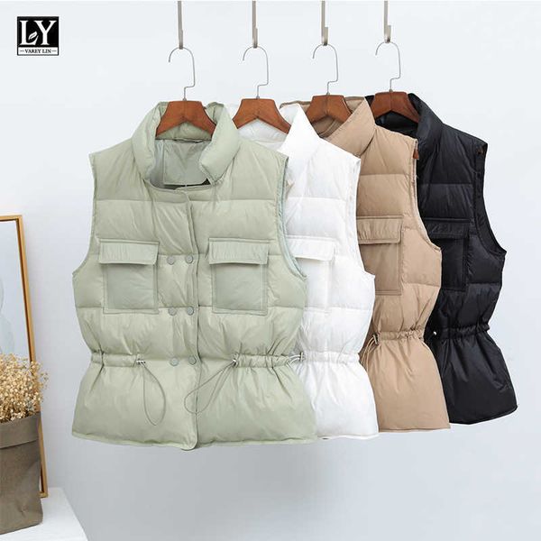 ly varey lin down coats vest women winter pockets drawstring stand collar sleeveless double breasted loose short 210526, Black;white
ly varey lin down coats vest women winter pockets drawstring stand collar sleeveless double breasted loose short 210526, Black;white