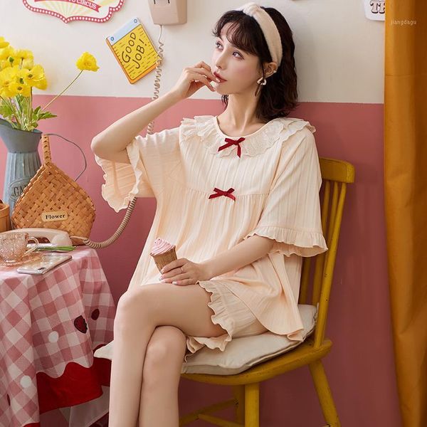 pajamas set summer cotton comfortable and soft women round neck homewear bowknot elegant short-sleeved ruffles female sleepwear men's, Black;brown
pajamas set summer cotton comfortable and soft women round neck homewear bowknot elegant short-sleeved ruffles female sleepwear men's, Black;brown