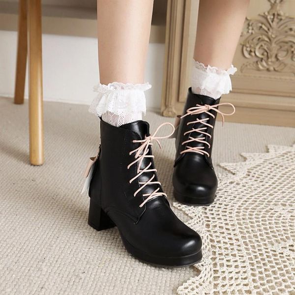 boots shoes white ankle round toe low ladies rock med high heel rubber short plush pu lace-up mixed colors butterfly-knot sweet, Black
boots shoes white ankle round toe low ladies rock med high heel rubber short plush pu lace-up mixed colors butterfly-knot sweet, Black