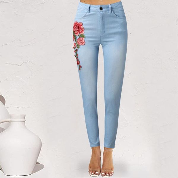 women's jeans pants vintage high waist skin-friendly denim women floral embroidery pencil for office fashion 4, Blue
women's jeans pants vintage high waist skin-friendly denim women floral embroidery pencil for office fashion 4, Blue