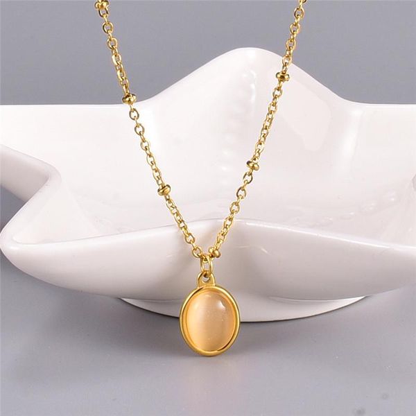 gold color stainless steel oval pendant necklaces for woman jewelry neck chain, fashion simulated opal necklace female gifts, Silver
gold color stainless steel oval pendant necklaces for woman jewelry neck chain, fashion simulated opal necklace female gifts, Silver