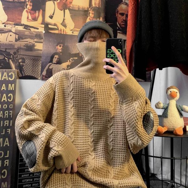 men's sweaters 2021 autumn and winter high neck twist sweater knit patch, White;black
men's sweaters 2021 autumn and winter high neck twist sweater knit patch, White;black