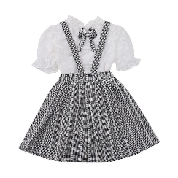 clothing sets kids girls summer half sleeve solid embroidery flower shirts blouses striped strap dresses children princess clothes, White
clothing sets kids girls summer half sleeve solid embroidery flower shirts blouses striped strap dresses children princess clothes, White