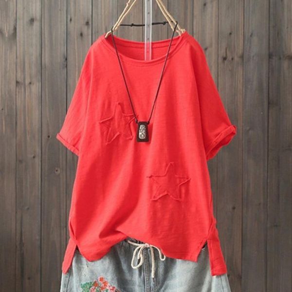 women blouses cross hem design short sleeve cotton and linen blouse casual pentagram print ladies plus size blusas women's & shirts, White
women blouses cross hem design short sleeve cotton and linen blouse casual pentagram print ladies plus size blusas women's & shirts, White