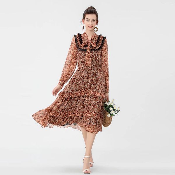 women's runway dress lace up collar long sleeves lace patchwork printed ruffles fashion casual midi dresses vestidos, Black
women's runway dress lace up collar long sleeves lace patchwork printed ruffles fashion casual midi dresses vestidos, Black