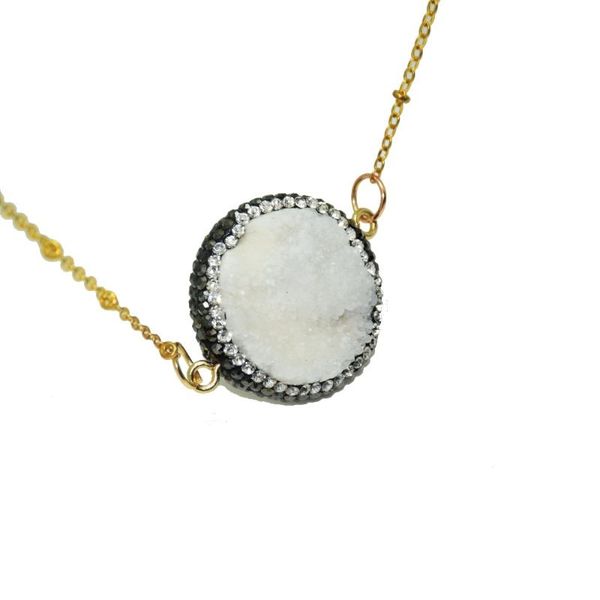 pendant necklaces 2 loop raw cluster crystal quartz druzy necklace rhinestone paved natural stone geode connector for women, Silver
pendant necklaces 2 loop raw cluster crystal quartz druzy necklace rhinestone paved natural stone geode connector for women, Silver