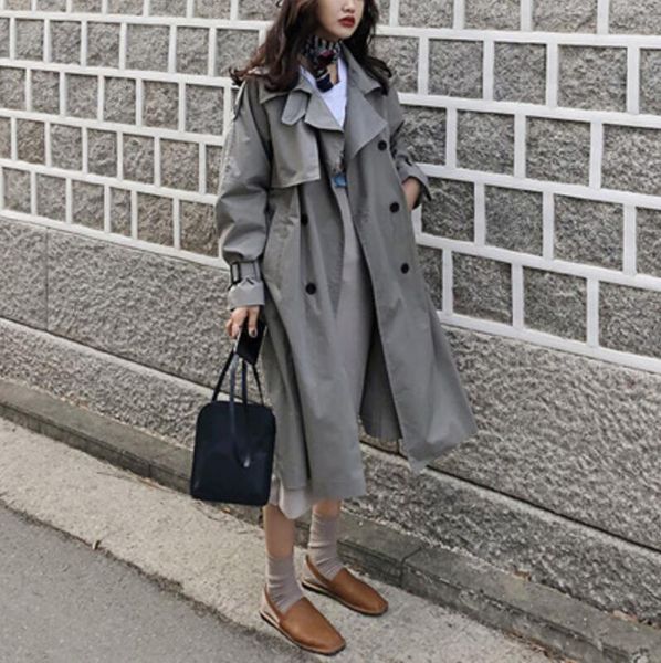 women's trench coats korean style women casual loose with sashes arrival spring long elegant ladies overcoat outerwear, Tan;black
women's trench coats korean style women casual loose with sashes arrival spring long elegant ladies overcoat outerwear, Tan;black