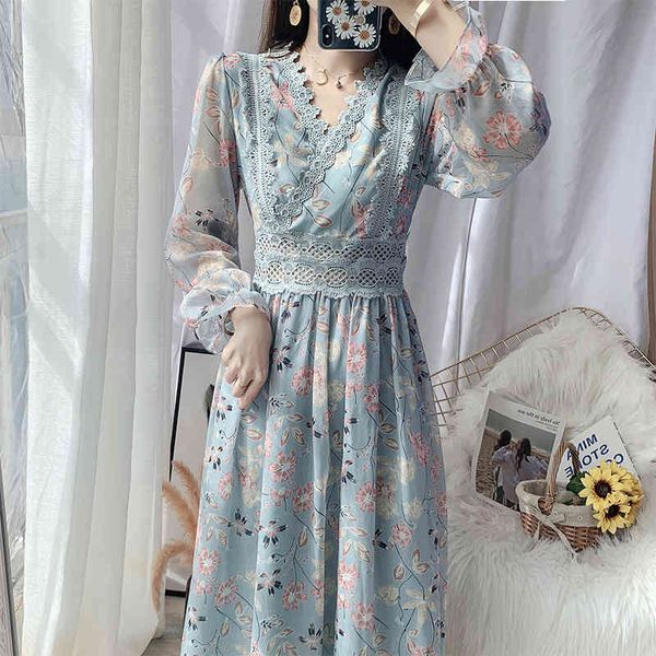 women v-neck elegant lace print dress lady long sleeve floral female high waist french retro vestidos 210510, Black;gray
women v-neck elegant lace print dress lady long sleeve floral female high waist french retro vestidos 210510, Black;gray