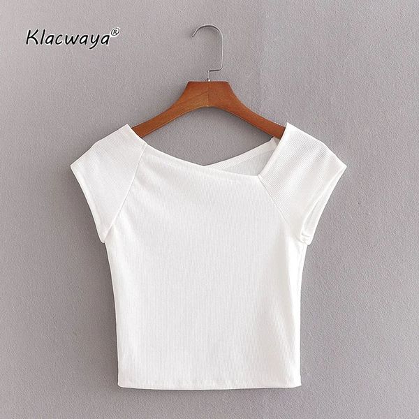 women summer stylish stretchy slim cropped ribbed tank skew collar short sleeve female sxey shirts chic mujer 210521, White
women summer stylish stretchy slim cropped ribbed tank skew collar short sleeve female sxey shirts chic mujer 210521, White