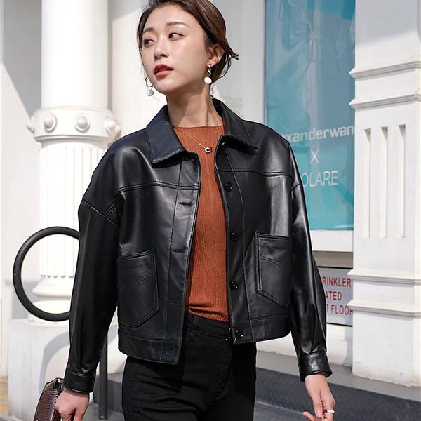 women's leather & faux genuine sheepskin women short jackets 2021 autumn fashion single breasted blazers glossy punk moto biker black c
women's leather & faux genuine sheepskin women short jackets 2021 autumn fashion single breasted blazers glossy punk moto biker black c