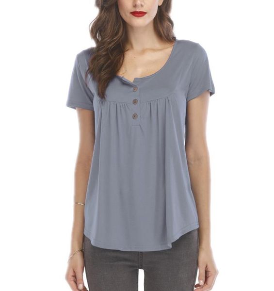european and american women's shirt clothing 2021 pleated button loose short-sleeved t-shirt top, White
european and american women's shirt clothing 2021 pleated button loose short-sleeved t-shirt top, White