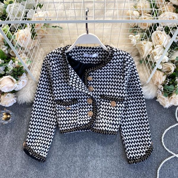 women's jackets vintage houndstooth pattern small fragrance short jacket women round neck long sleeve single breast coat femme autumn o, Black;brown
women's jackets vintage houndstooth pattern small fragrance short jacket women round neck long sleeve single breast coat femme autumn o, Black;brown
