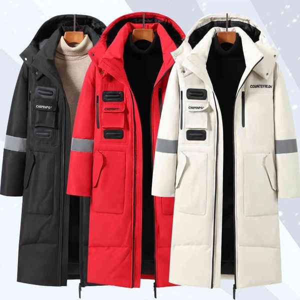 2021 fashion thick warm loose coat parka winter men's long white duck down et with hood, Black;white
2021 fashion thick warm loose coat parka winter men's long white duck down et with hood, Black;white