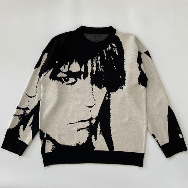 men's sweaters mens streetwear harajuku sweater vintage retro japanese style anime portrait print knitted 2021 autumn cotton pullover, White;black
men's sweaters mens streetwear harajuku sweater vintage retro japanese style anime portrait print knitted 2021 autumn cotton pullover, White;black