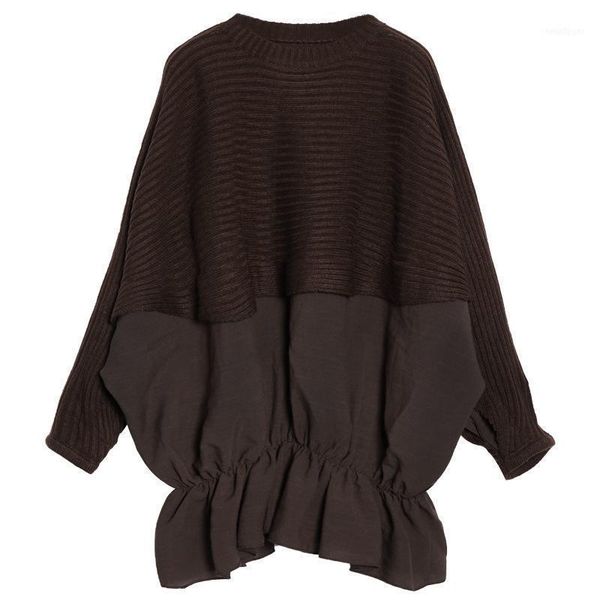2021 autumn women long sleeve sweater patchwork pleated ruffle loose winter pullover plus size sweaters ha9441, White;black