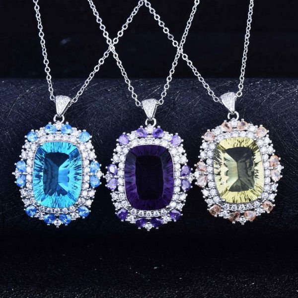 chains superior cut face crystal lemon/amethysopaz pendant necklace female fashion delicate metal chain for women jewelry necklaces, Silver
chains superior cut face crystal lemon/amethysopaz pendant necklace female fashion delicate metal chain for women jewelry necklaces, Silver