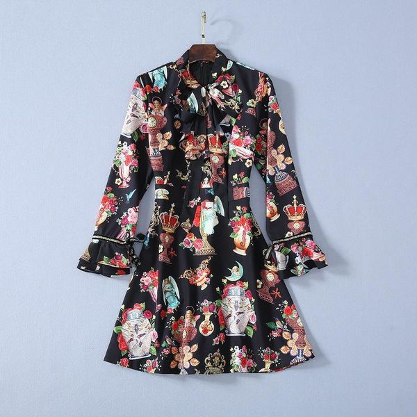 casual dresses spring 2021 for european and american women's wear the horn sleeve bowknot receives retro print chic black dress, Black;gray
casual dresses spring 2021 for european and american women's wear the horn sleeve bowknot receives retro print chic black dress, Black;gray