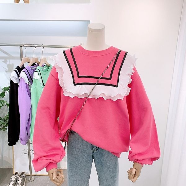 women's hoodies & sweatshirts sweatshirt female spring and autumn korean ruffle splicing loose pullover long sleeve cotton hoodie solid, Black
women's hoodies & sweatshirts sweatshirt female spring and autumn korean ruffle splicing loose pullover long sleeve cotton hoodie solid, Black