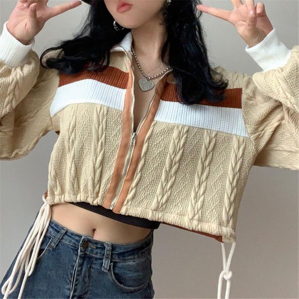 women's jackets women variegated color knitted jacket long sleeves zipper hem tie-up lapels cropped coat autumn winter outerwea, Black;brown
women's jackets women variegated color knitted jacket long sleeves zipper hem tie-up lapels cropped coat autumn winter outerwea, Black;brown