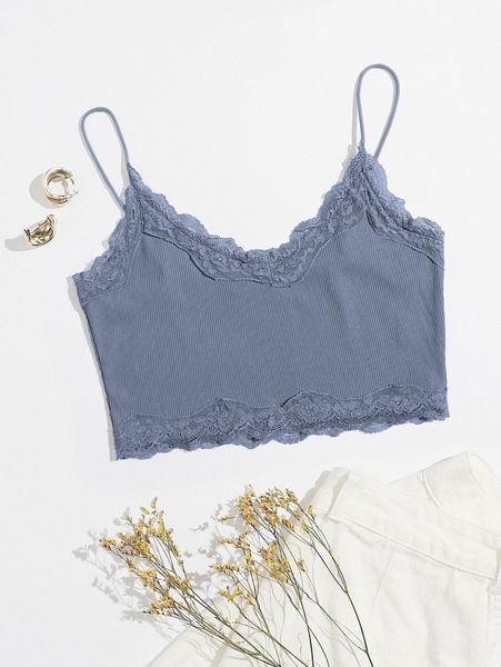lace trim crop cami s4vc#, White