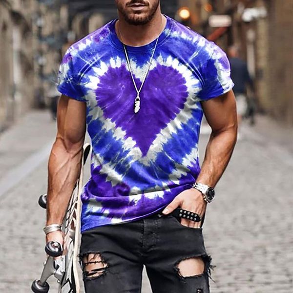 men's t-shirts tie-dye vintage printed t-shirt casual short sleeve folk-custom harajuku geometric graffiti tee femme, White;black