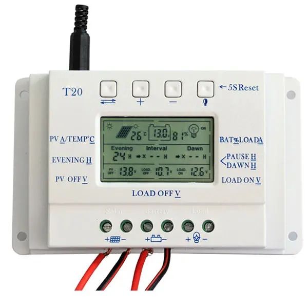 t20 20a 12v/24v pwm lcd display solar panel battery regulator charge controller three-time interval charger
t20 20a 12v/24v pwm lcd display solar panel battery regulator charge controller three-time interval charger