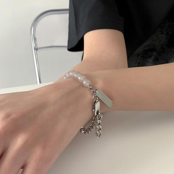 link, chain trendy beads men bracelet imitation pearl bead stainless steel cuban for women jewelry gift, Black
link, chain trendy beads men bracelet imitation pearl bead stainless steel cuban for women jewelry gift, Black