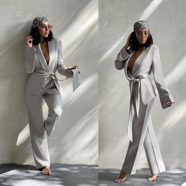 women's two piece pants shawl lapel women blazer suits custom made loose sexyt elegant female jacket with belt daily casal wide leg, White
women's two piece pants shawl lapel women blazer suits custom made loose sexyt elegant female jacket with belt daily casal wide leg, White