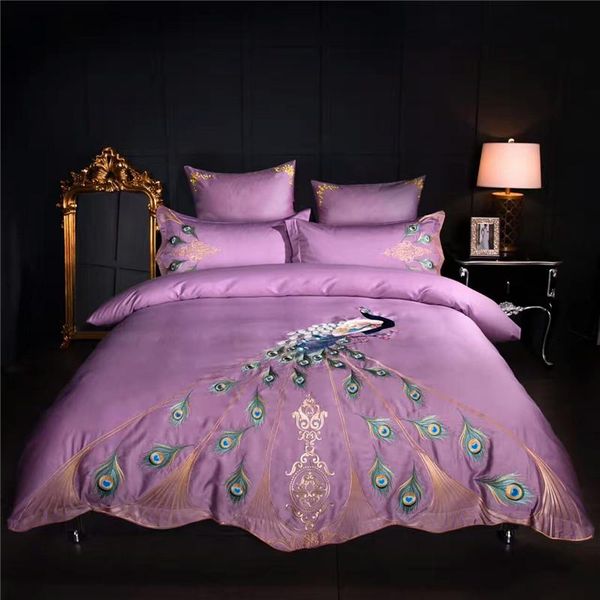 bedding sets oriental luxury bed set purple blue egyptian cotton embroidery peacock  king size duvet cover sheet 
bedding sets oriental luxury bed set purple blue egyptian cotton embroidery peacock  king size duvet cover sheet