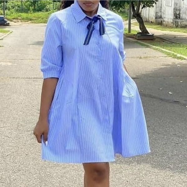 women loose shirt dress mini half sleeve african fashion with bowtie collar office ladies classy casual large size trending 210416, Black;gray
women loose shirt dress mini half sleeve african fashion with bowtie collar office ladies classy casual large size trending 210416, Black;gray