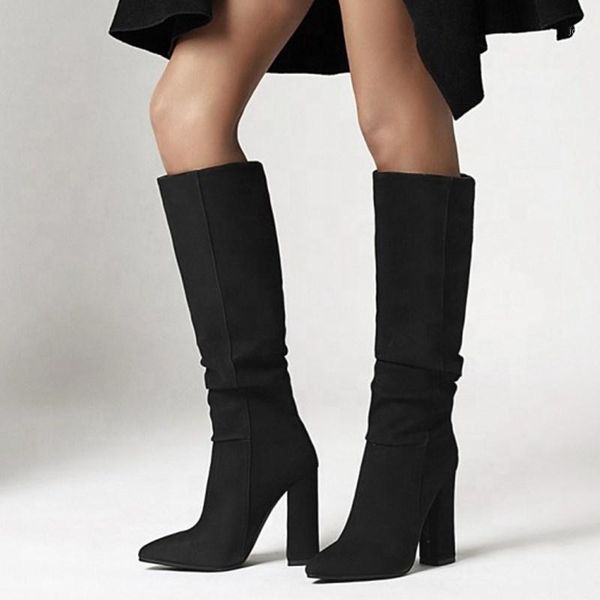 boots big size 43 solid knee high pointed toe chunky heel women soft suede upper slip-on long booties for ladies1, Black
boots big size 43 solid knee high pointed toe chunky heel women soft suede upper slip-on long booties for ladies1, Black