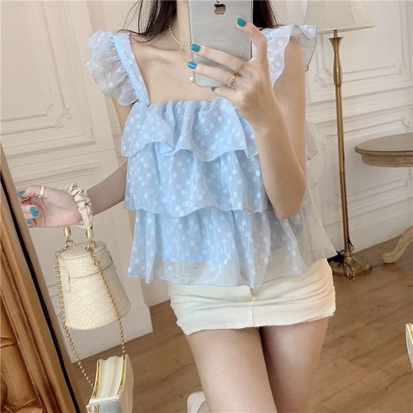 women's blouses & shirts holiday style polka dot chiffon blouse shirt summer fashion ruffle sleeveless female casual, White
women's blouses & shirts holiday style polka dot chiffon blouse shirt summer fashion ruffle sleeveless female casual, White