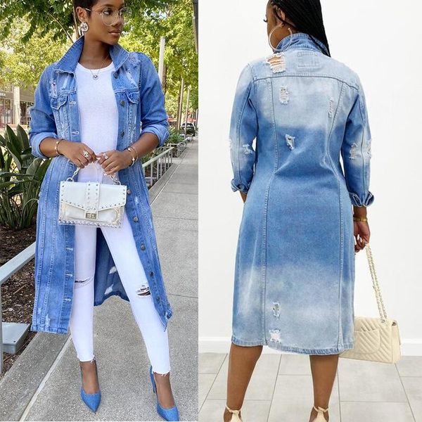 women's trench coats women autumn winter denim ripped hole jean long button jackets, Tan;black
women's trench coats women autumn winter denim ripped hole jean long button jackets, Tan;black