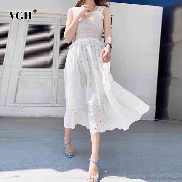 vgh white elegant sling dress for women square collar sleeveless high waist ruched slim hollow out dresses female fashion summer 210421, Black;gray 
vgh white elegant sling dress for women square collar sleeveless high waist ruched slim hollow out dresses female fashion summer 210421, Black;gray