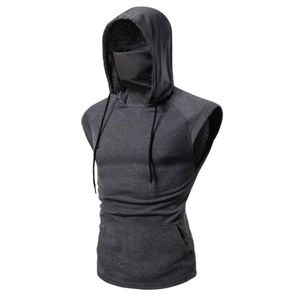 men' tank fashion hooded mask hoodie sleeveless male bodybuilding workout gym clothing summer, White;black
men' tank fashion hooded mask hoodie sleeveless male bodybuilding workout gym clothing summer, White;black
