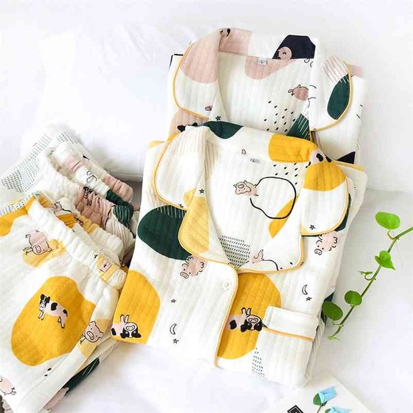 sweet lovely cartoon print winter pajamas set women three layers cotton thick warm home suit female knitted sleepwear homewear 210330, Black;red
sweet lovely cartoon print winter pajamas set women three layers cotton thick warm home suit female knitted sleepwear homewear 210330, Black;red