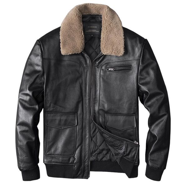 motorcycle genuine leather jacket men's fur collar layer cowhide flight suit coat & faux, Black
motorcycle genuine leather jacket men's fur collar layer cowhide flight suit coat & faux, Black