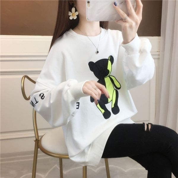 2021 autumn new korean round neck cartoon printing loose large wear thin long sleeve sweater women's top, Black
2021 autumn new korean round neck cartoon printing loose large wear thin long sleeve sweater women's top, Black