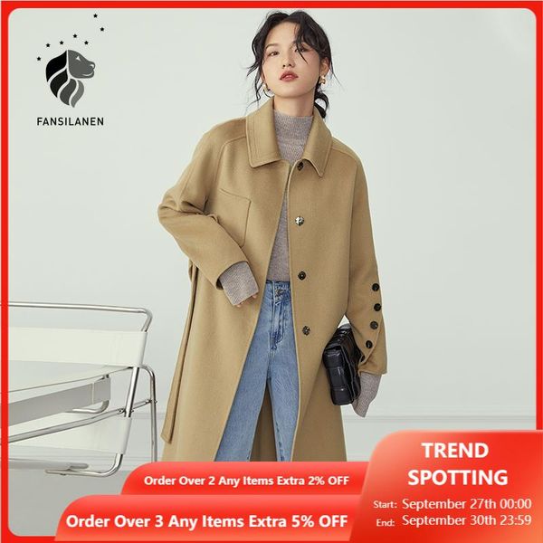 women's wool & blends fansilanen 100% khaki long winter coat women button sashes elegant cashmere blend female woolen oversized vintage, Black
women's wool & blends fansilanen 100% khaki long winter coat women button sashes elegant cashmere blend female woolen oversized vintage, Black