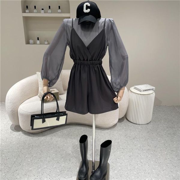 women's tracksuits clothing 2021 summer thin lantern sleeve shirt + suspender sling jumpsuit two piece set, Gray
women's tracksuits clothing 2021 summer thin lantern sleeve shirt + suspender sling jumpsuit two piece set, Gray